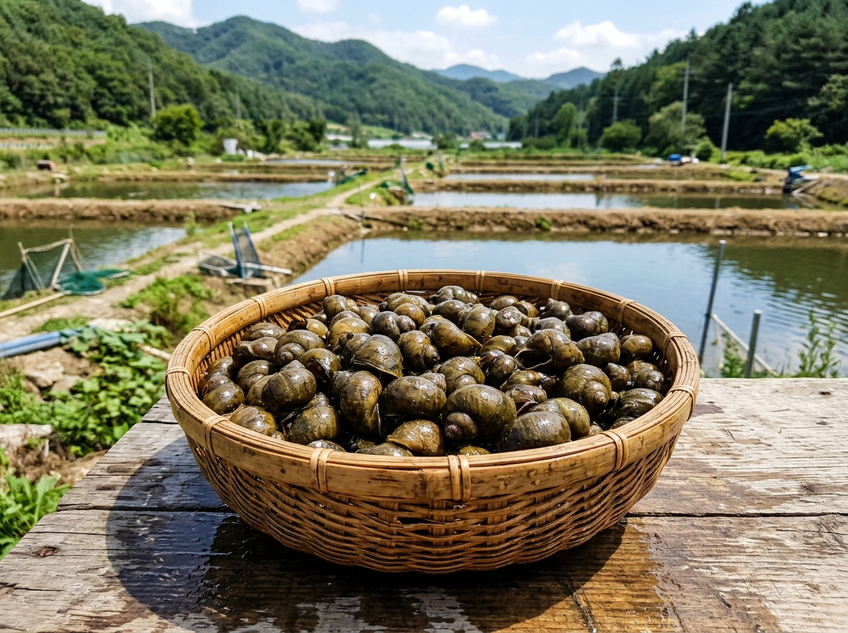 충주우렁총각농장 청년 농부와 갓 수확한 청정 우렁이